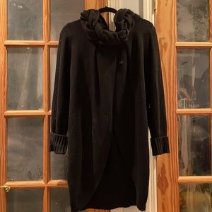 Woman’s Banana Republic Black Sweater Coat.  Braided Collar.  Size L